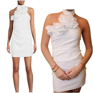 Gianni Bini One Shoulder White Dress with Ruffles
Size 2